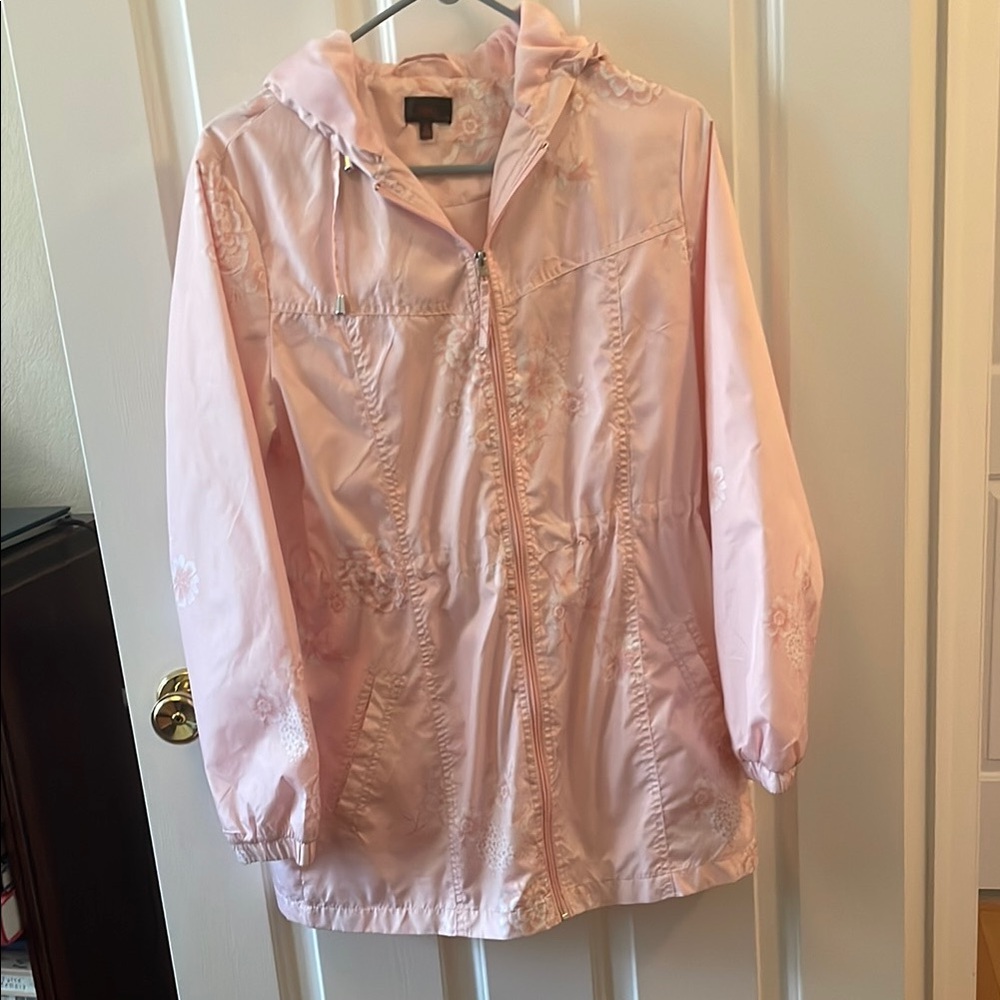 Pink Hooded Women's Jacket. Flower pattern. Nice. Small.